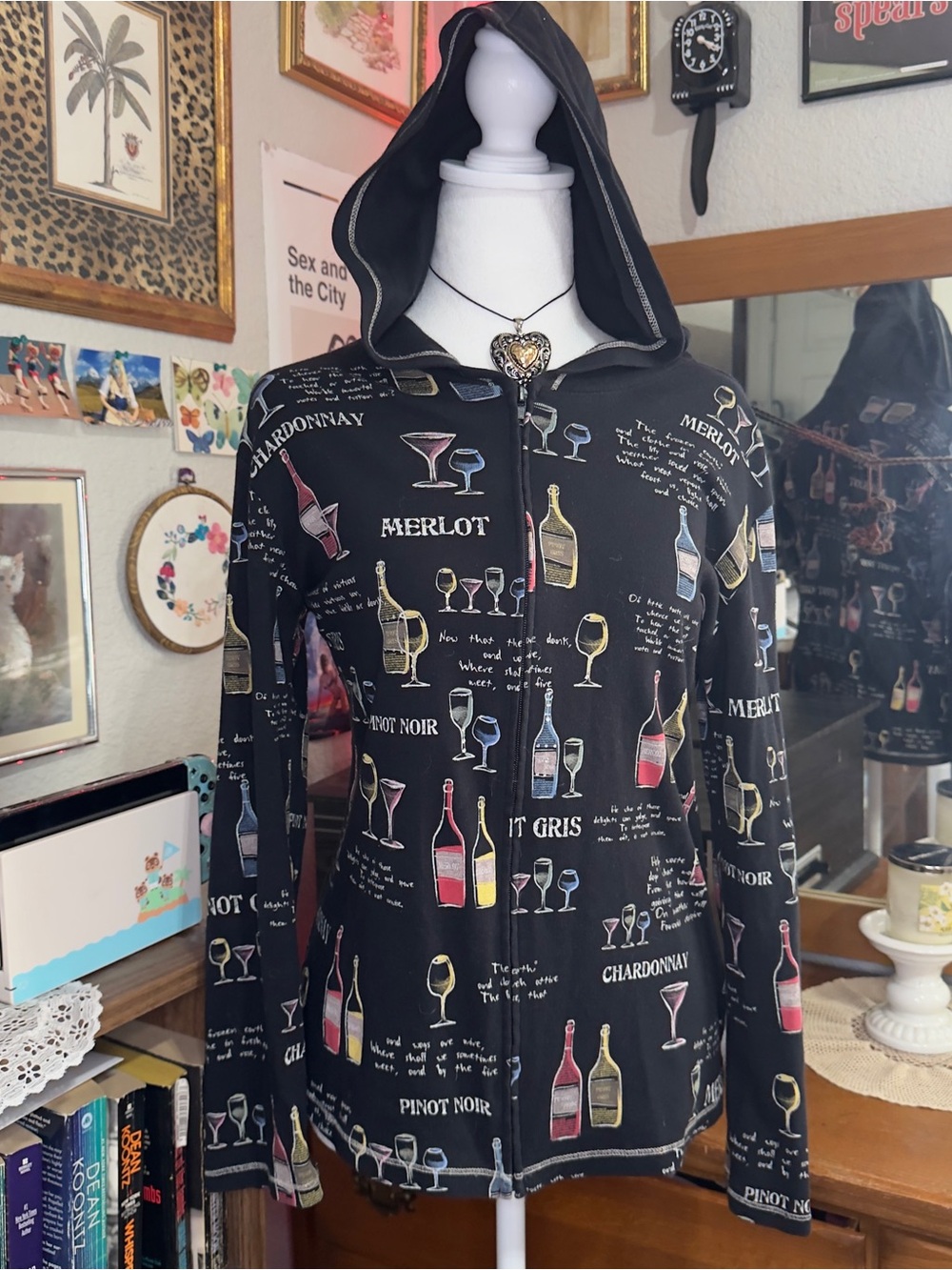 Y2K Wine Print Black Hooded Jacket - Unbranded - Picture 7 of 10